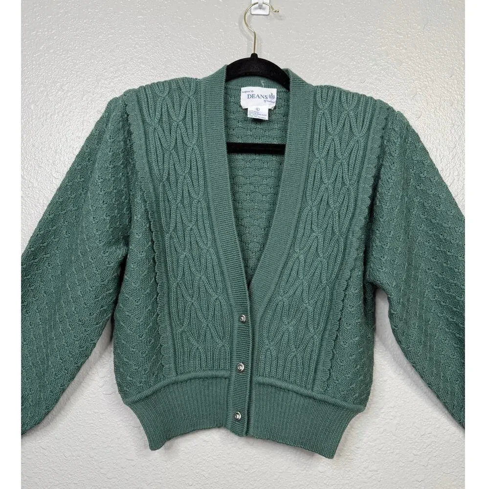 Deans Of Scotland Women’s Green 100% Wool Cardigan / Size-Large - Picture 3 of 11
